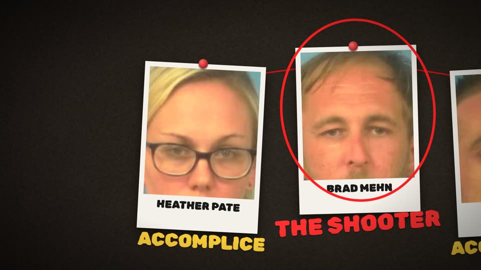 Suspect board naming the shooter and two accomplices