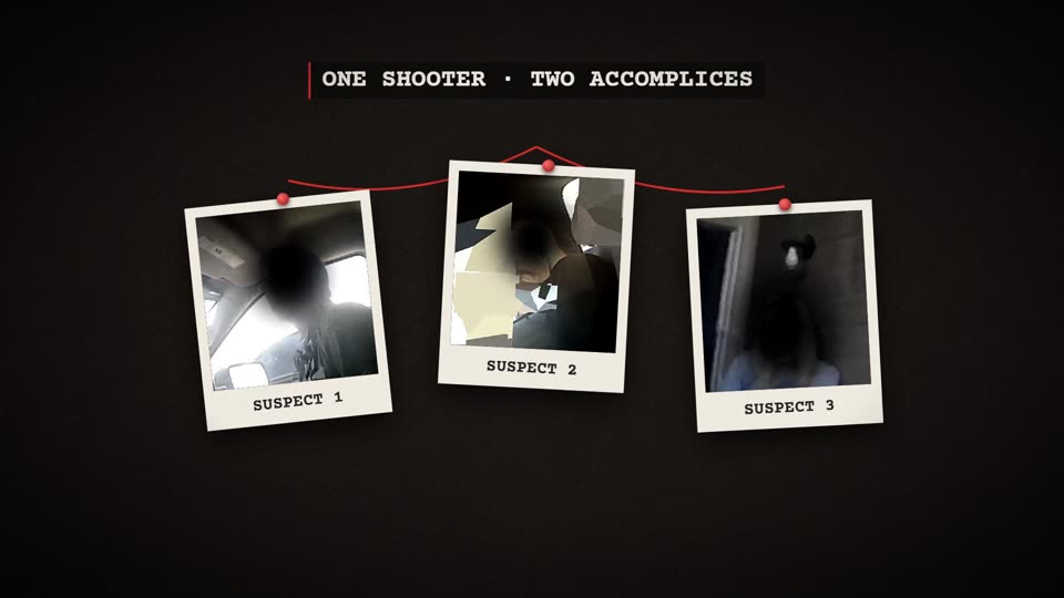 Evidence board with three suspect photos